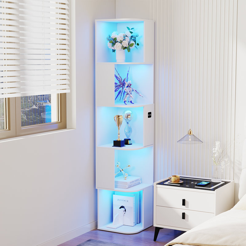 65"H Bookcase With Tri-Colour Sensor Light, 5-Tier Display Bookshelf, 5-Tier, White