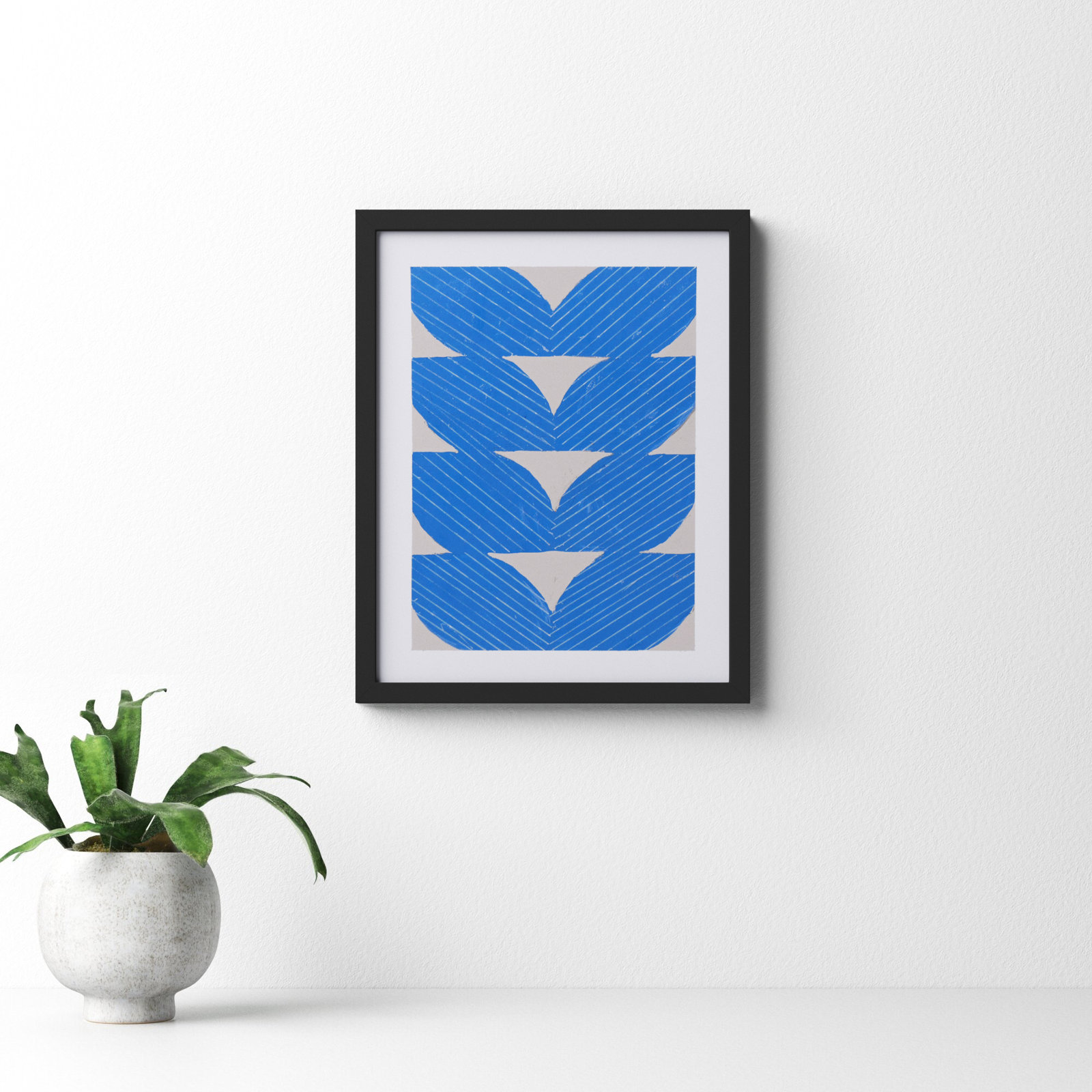 Blue Chevron "Blue Chevron" Painting, Black, 38" H x 30" W x 1.25" D