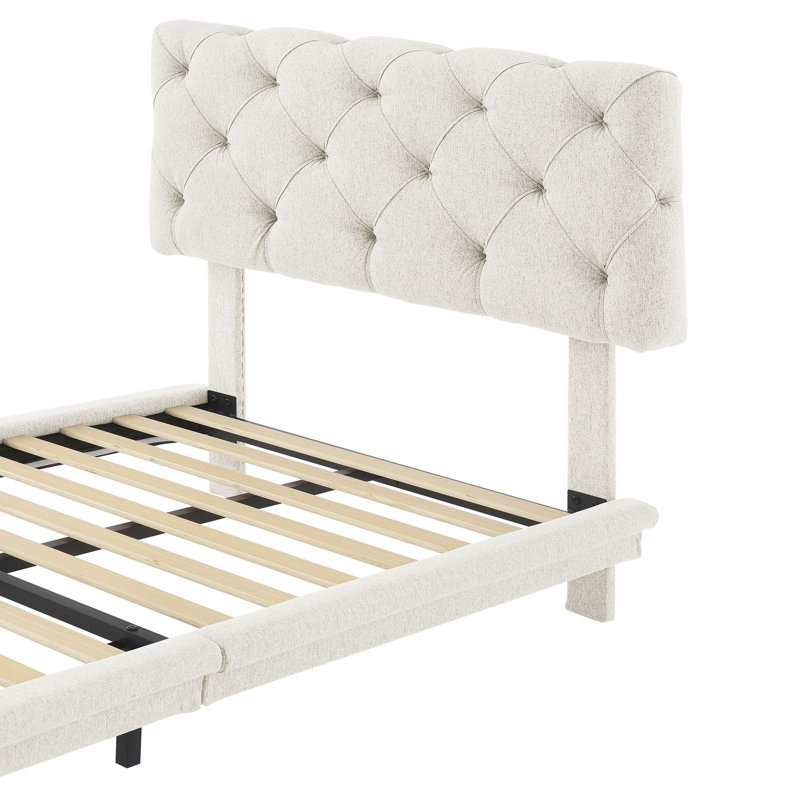 Lit tapissier Benelva, Simple, Beige
