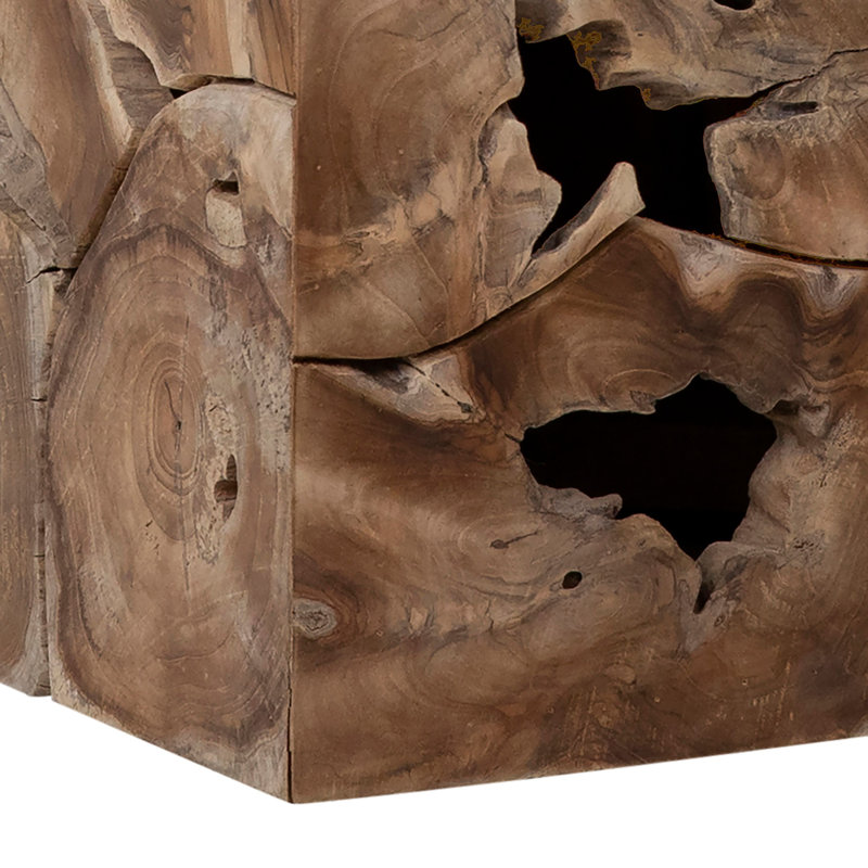 Scarlett Solid Wood Block End Table, Natural Teak