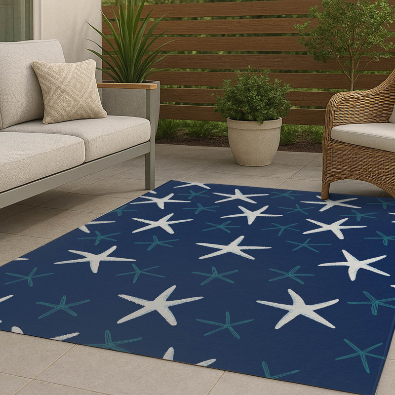 Tapis d'extérieur Starfish, Marine, Rectangulaire 3 pi x 5 pi