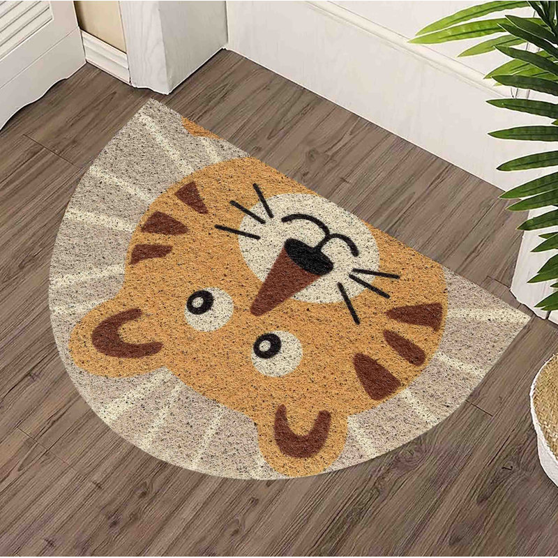 Half Circle Beige Tiger Non-slip Durable Absorbent Door Mat
