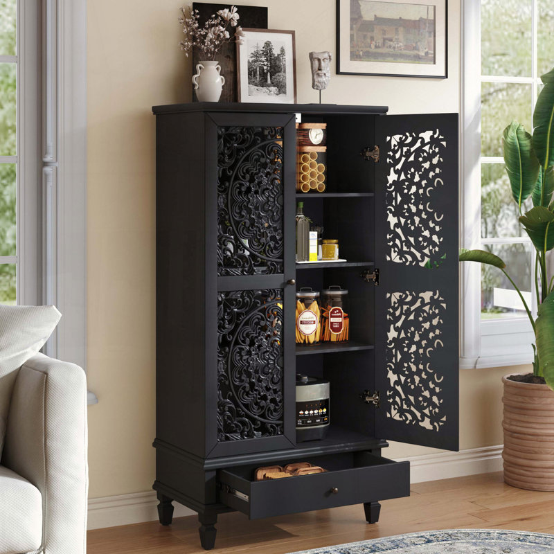 Rustic Black Tall Storage Cabinet, Black