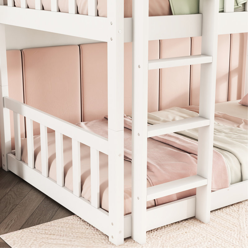 Lit superposé détachable blanc en bois d'hévéa avec échelles et garde-corps pour lit simple, Blanc