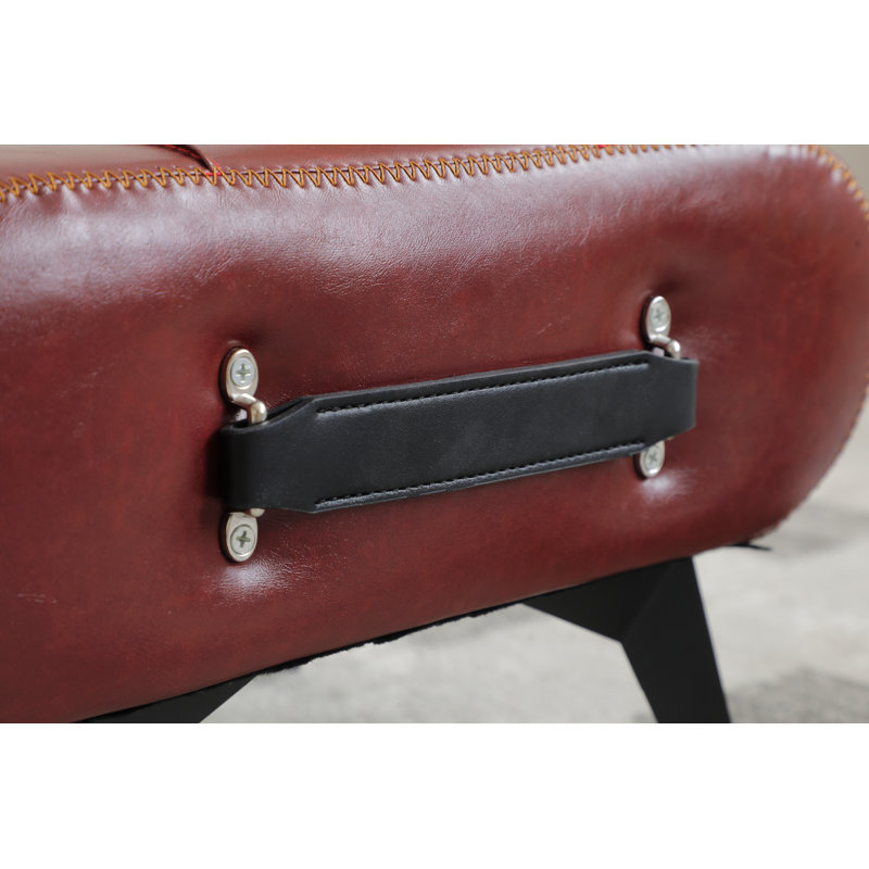 Faux Leather Handable Upholstery Ottoman，Foot Rest Footstool，Accent Stool for Home Deco, Red