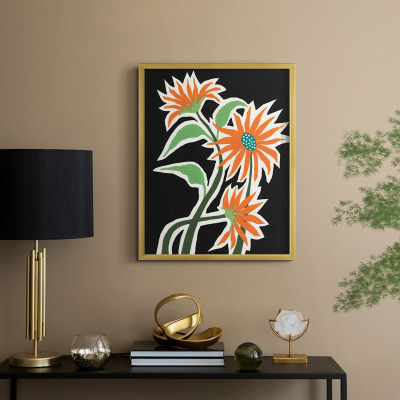 Pop Flowers III, reproduction encadrée - bois massif, H 11 po x l 9 po, Doré
