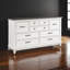 Commode Woki de 66 po de largeur, 9 tiroirs, blanc antique et bois massif brun