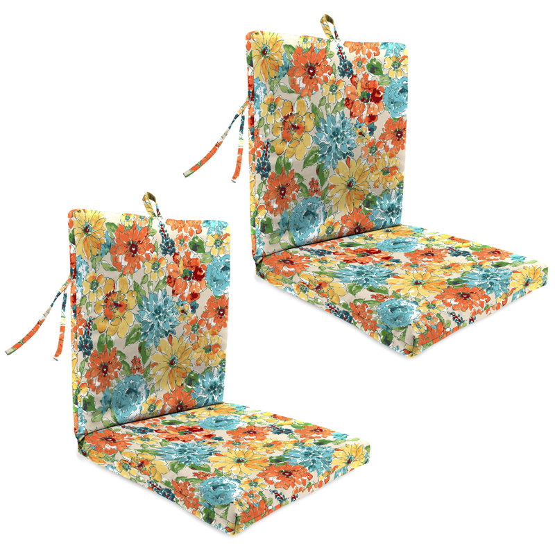 21" x 38" Outdoor Chair Cushion with Ties and Loop (Set of 2), Multi-Colored Floral 1
