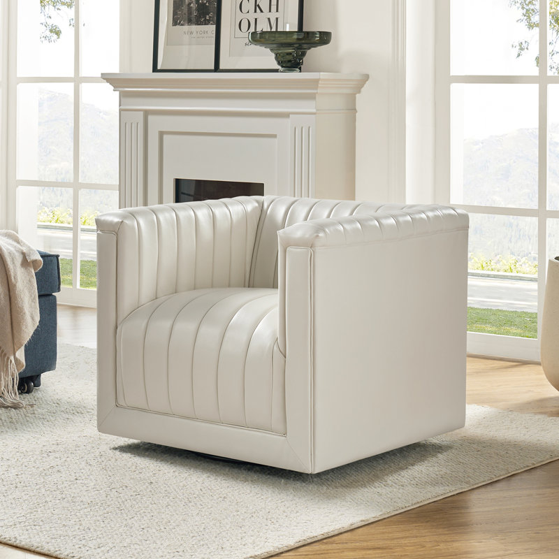 Fauteuil demi-tonneau pivotant en cuir Cadance, Similicuir ivoire