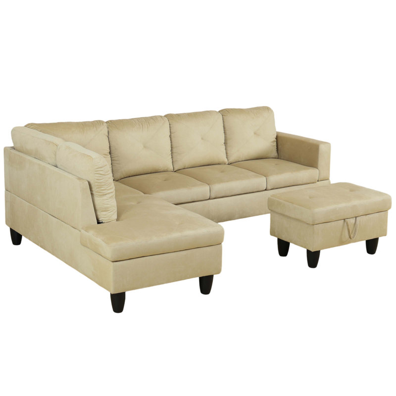 Halid Wide Sofa & Chaise with Ottoman, Left Hand Facing, Beige Fabric