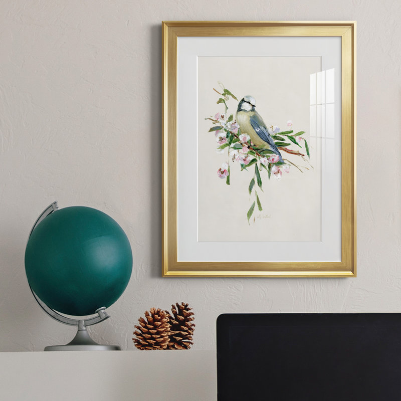 Spring Spring Blue Bird - peinture encadrée, H 18,5 po x l 24,5 po x P 1,5 po, Or