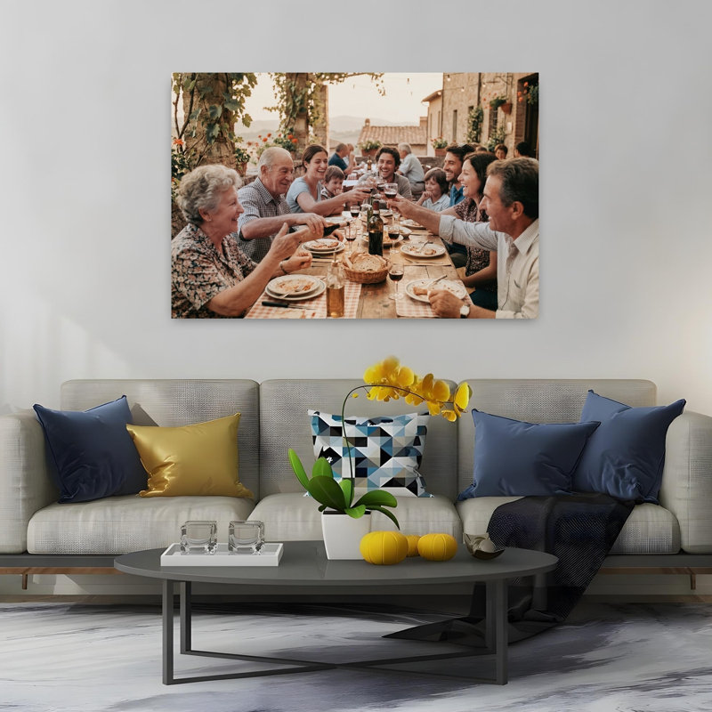 Tuscan Family Dinner Rustic Contemporary Summer Sunset Wall Art Print 1 Piece Wrapped Canvas Wall Art, 101.6cm H x 152.4cm W