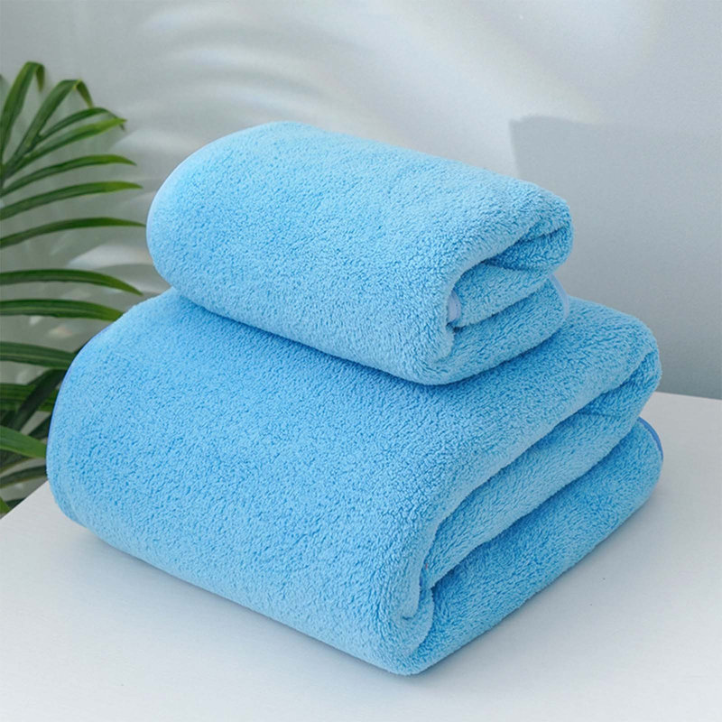 Soft Velvet 2 Piece Bath And Face Towel Set, Highly Absorbent Comfortable Towels For Home And Gym, 55.1x27.6in Blue