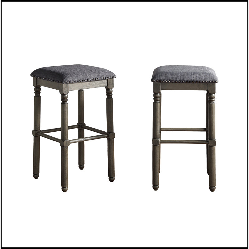 Tabourets de bar en bois rembourrés, ensemble de 2, Gris, Tabouret de bar (siège d'une hauteur de 29,25 po)