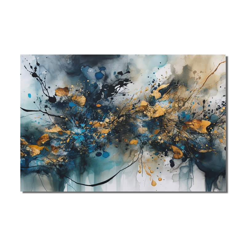 Encre liquide bleue et dorée captivante - art abstrait marbre