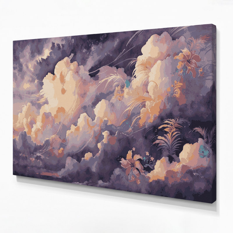 Art mural sur toile hawaïenne avec nuage rose, H 20 po x l 24 po