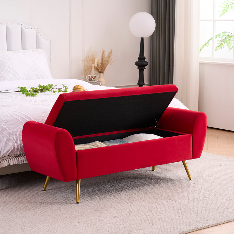 Elianna 55" Storage Bench End of Bed Ottoman for King Size Bed, Fuchsia Velvet