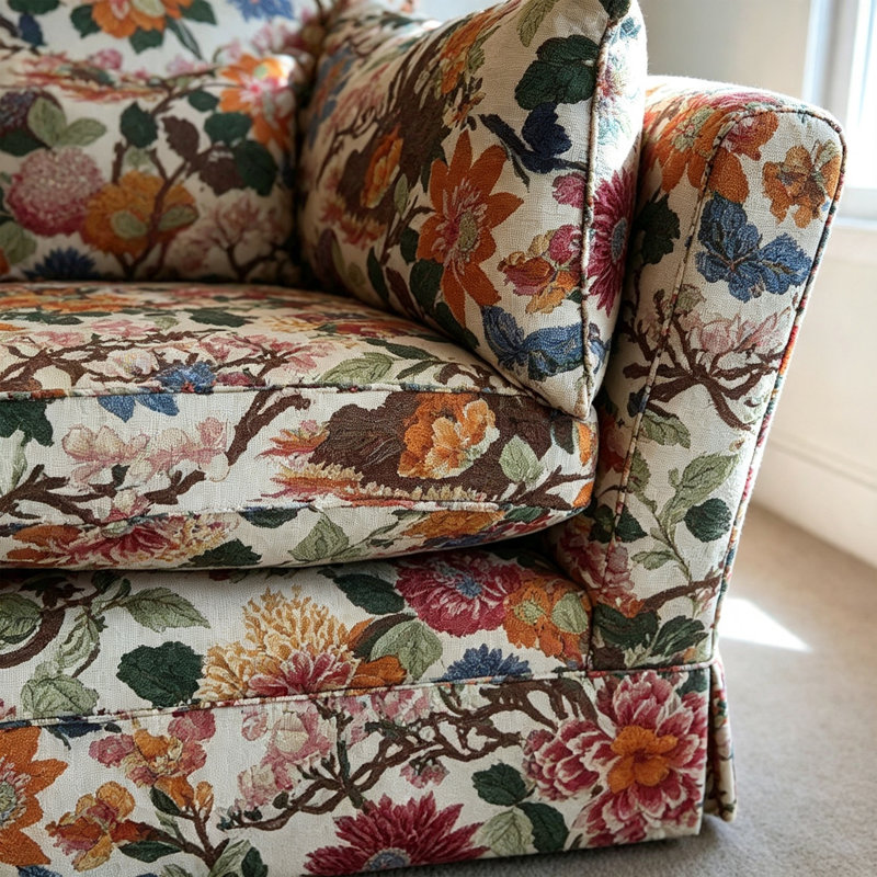 Retro Floral Upholstered Linen blend Sofa