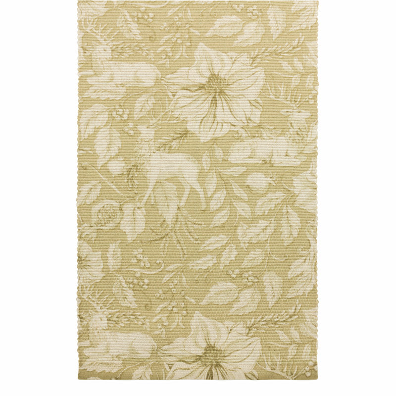 Gold Stag Rectangle Floral Christmas Table Runner, 2cm D x 180cm L