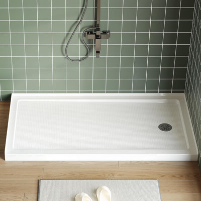 Drain Shower Pan - Single Threshold Base, Non-Slip Textured Surface, Lightweight ABS Shower Base, Easy Install Includes Drain Kit