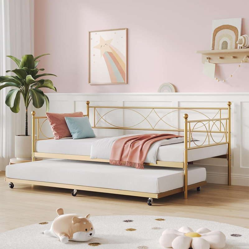 Twin Daybed – Gold, Lockable Casters, Heavy Duty, Gold