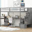 Lit mezzanine simple avec bureau intégré et double rangement, taille de ton gris dans le rangement pour plus de commodité