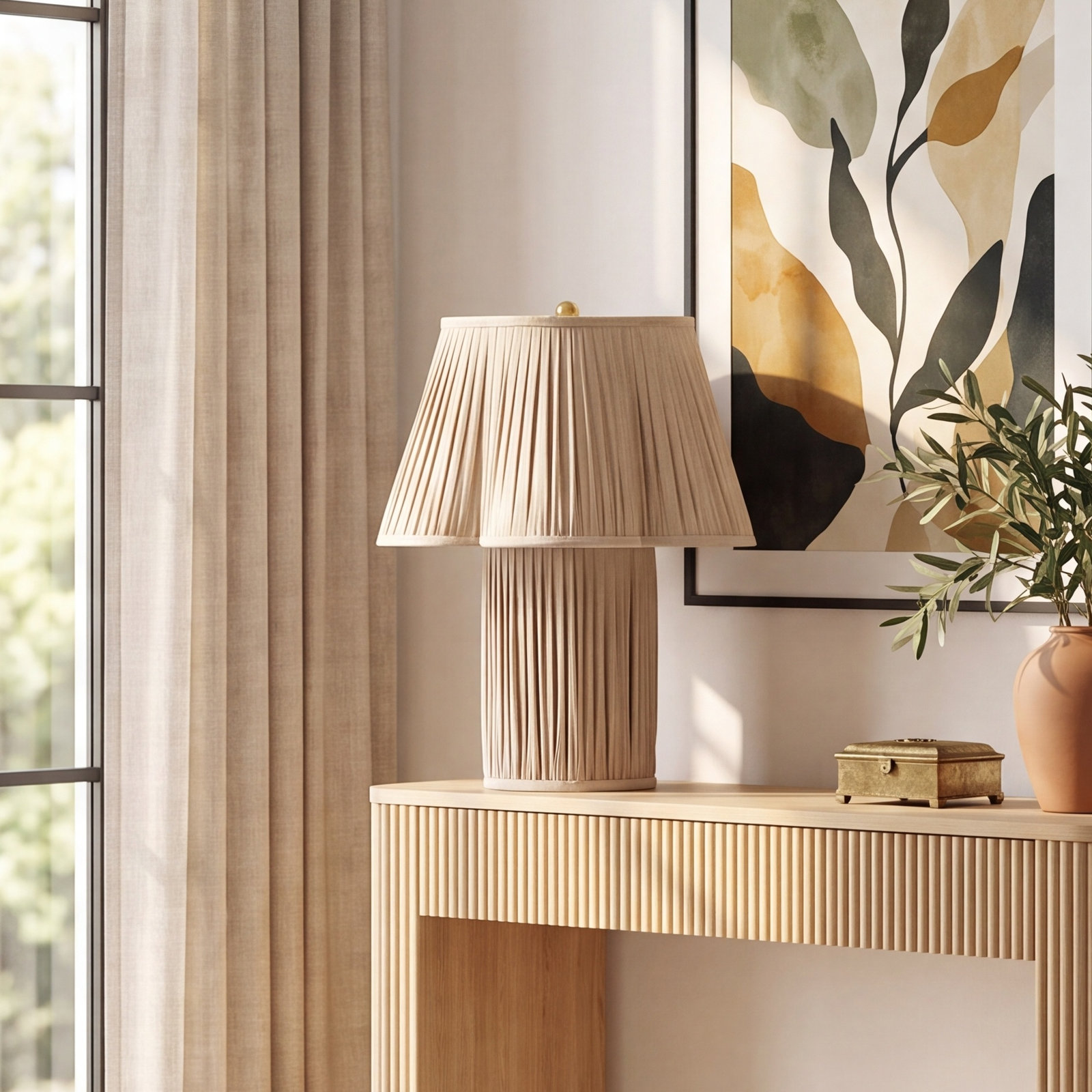 Jute Cotton Bedside Lamp, Beige