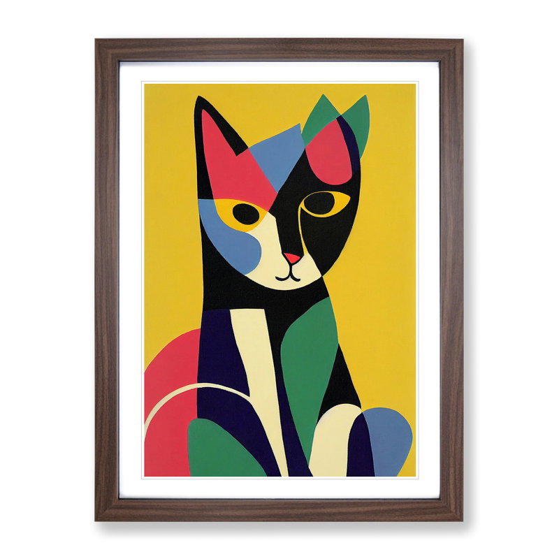 Cat In Abstract No.2 Framed Print, 34cm H x 25cm W x 2cm D, Brown Framed