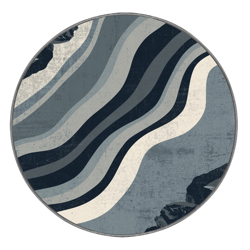 Tapis gris moelleux doux au look rustique de style rustique Kamena, 6 po de diamètre