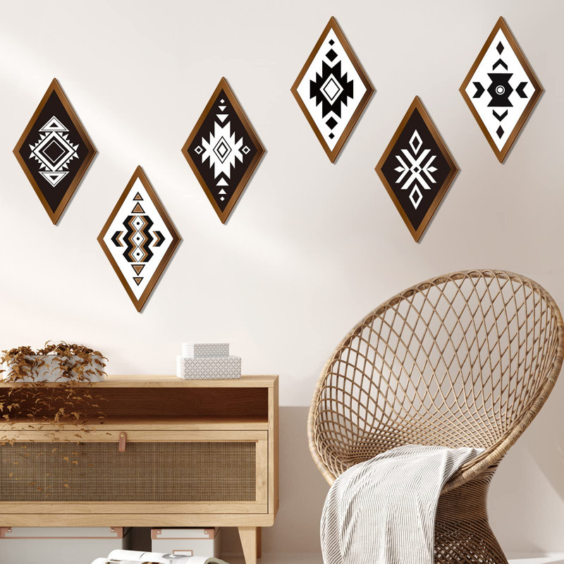 6 pièces décoratives murales Southwest Farmhouse rustique chambre suspendue signe Boho Tribal moderne géométrique Vintage Home Decor (couleur élégante)