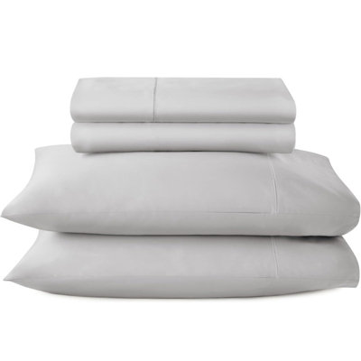 Draps 100% coton Whisper Organic pour grand lit - Draps certifiés biologiques GOTS avec une densité de tissage de 500 fils et un tissage en satin de coton douillet à chaque lavage - Ensemble de luxe 4 pièces (gris, grand)