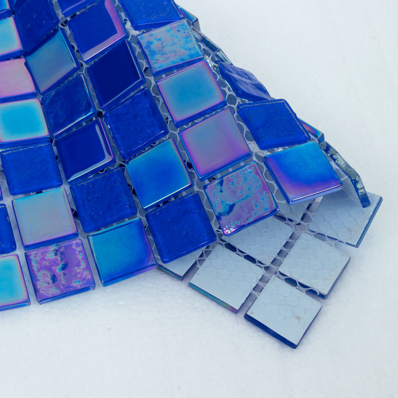 1" x 1" Glass Mosaic Sheet Tile, Ocean Wave