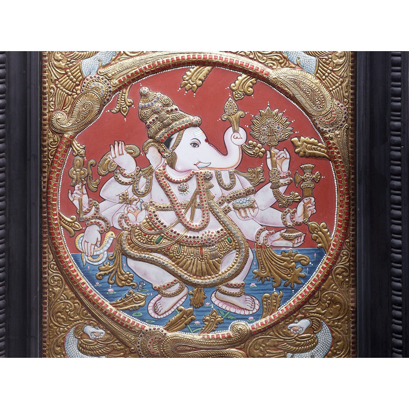 Lord Ashtabhuja Ganesha | Couleurs traditionnelles avec or 24 carats