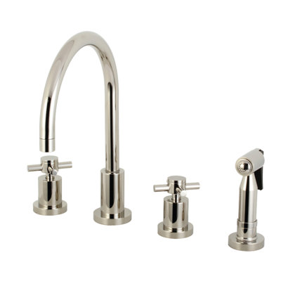 Kingston Brass Concord Double-Handle 4-Hole Widespread Kitchen Faucet with Brass Sprayer