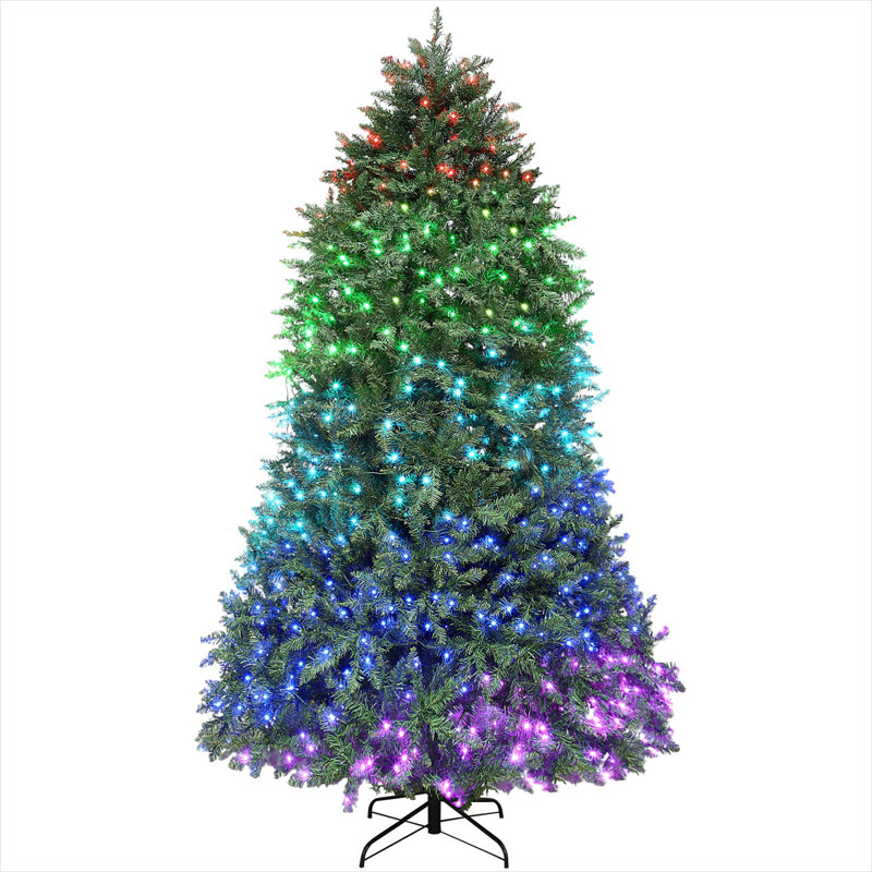 Sapin de Noël pré-illuminé à DEL à spectre complet avec 2247 branches en PVC/PE et télécommande, vert classique, design en forme de cloche de 229 cm (90 pouces) pour la décoration intérieure