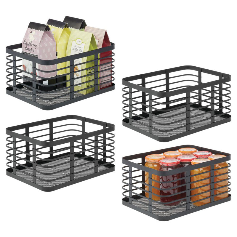 Metal Pantry Basket with Handles - Pantry Storage Baskets for Fruits and Vegetables - Set of 4, 54.9, Black