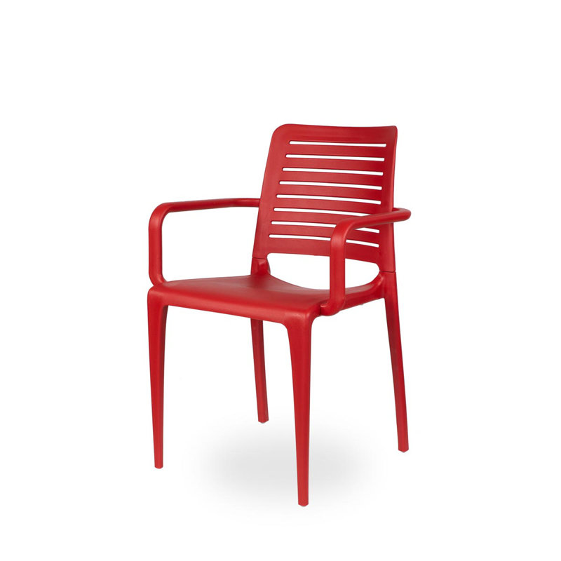 Geralde Stacking Patio Dining Armchair with Cushion, Cherry