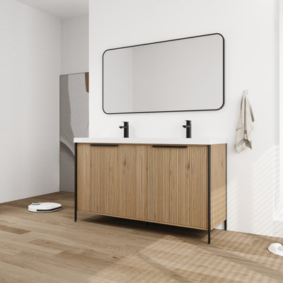 Meuble-lavabo double 60 po avec plateau en résine