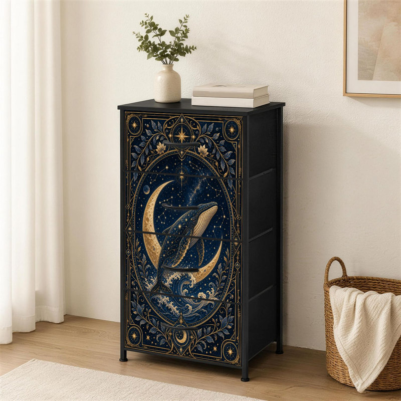 Commode à 4 tiroirs pour chambre à coucher avec baleine céleste et croissant de lune