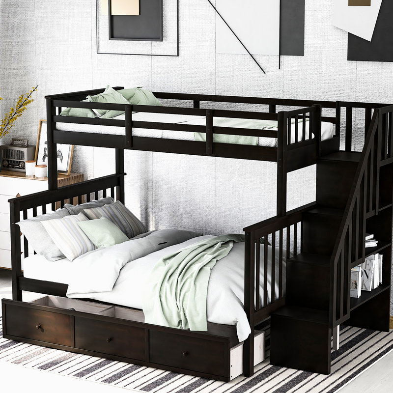 Lit superposé couleur avec escalier avec rangement pour tiroirs, robuste pour la chambre à coucher et les dortoirs, convient à tous les ménages Bois massif. Rangement. Escaliers sécuritaires. Polyvalent ou