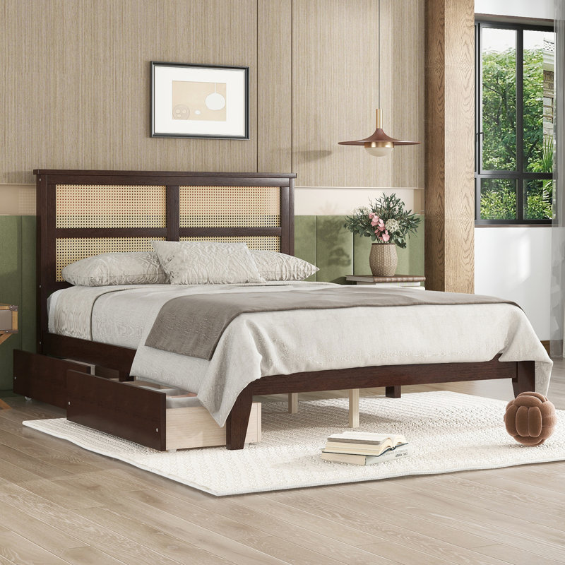 Tête de lit très grand avec rangement - et tiroirs avant-gardistes robustes pour un design élégant, Très grand lit, Chêne