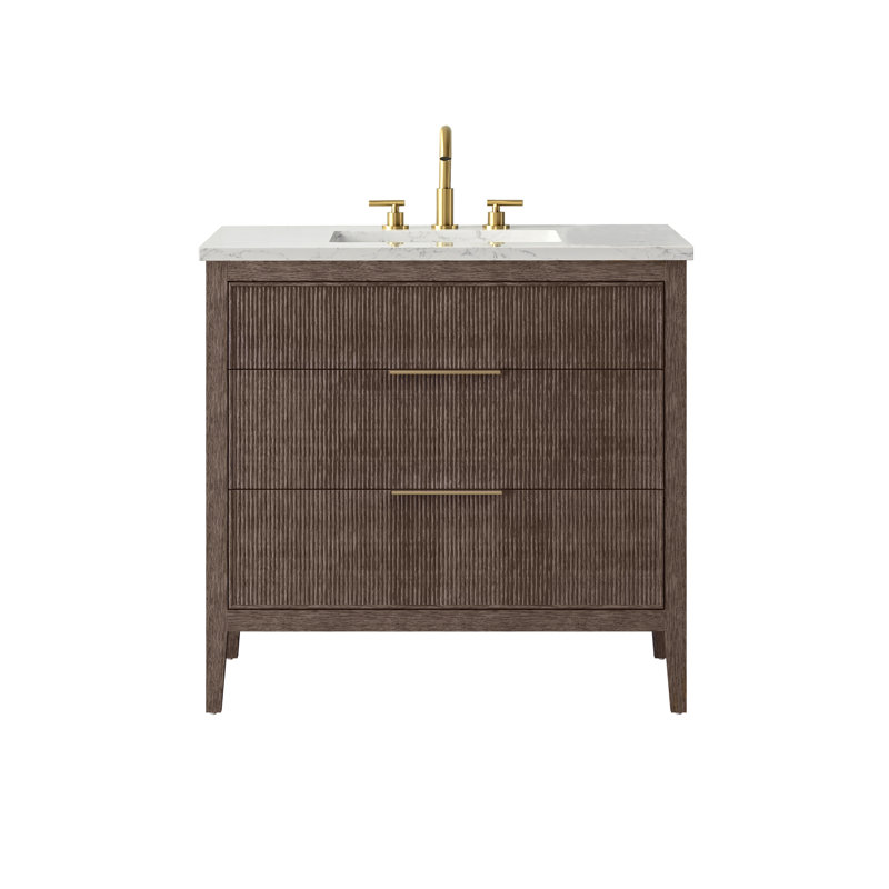 Bilroy 24'' Single Bathroom Vanity with Engineered Stone Top, Chestnut Brown