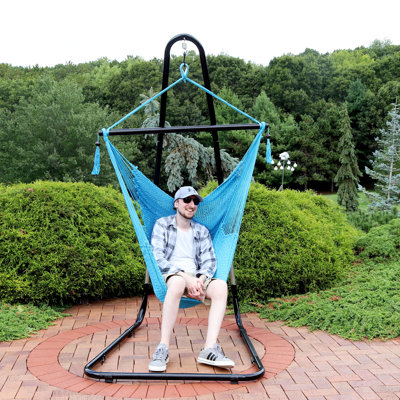 Chaise hamac suspendue avec support réglable Poe - bleu ciel