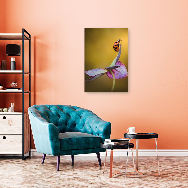 Vibrant Ladybug Perch Delicate Vibrant Contemporary Ladybug Nature Plant Wall Art Print 1 Piece Wrapped Canvas Wall Art