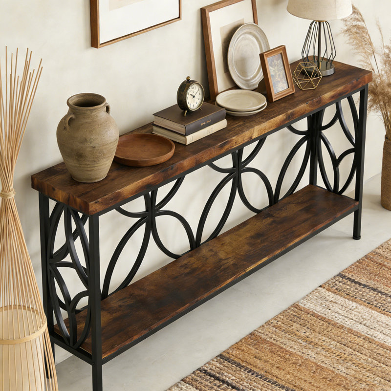 70.9 Inches Extra Long Industrial Console Table, Narrow Sofa Table Behind Couch With Open Storage Shelves, Rustic Entryway Table For Hallway, Foyer, Or Living Room, Metal Frame