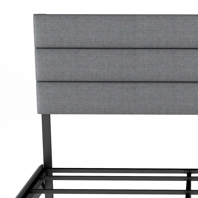 Structure de lit tapissier moderne - avec tête de lit, sans sommier, rangement sous le lit 14 po, gris, Simple