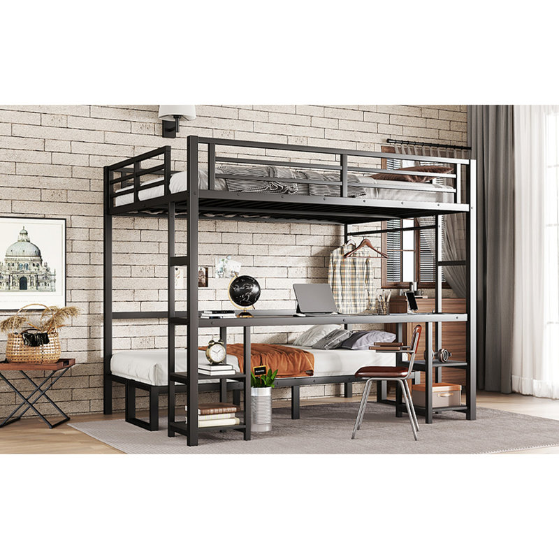 Lit superposé au-dessus de métal / surélevé avec bureau et tablettes, multiples utilisations se pliant dans un canapé avec DEL et USB