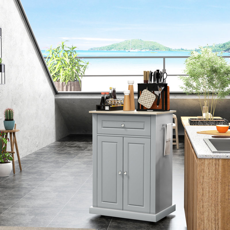 Chariot pour îlot de cuisine roulant avec tiroir, tablette réglable, 2 serviettes, gris - Économie d'espace et mobilité, ravissant