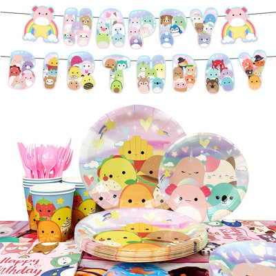 Squishmallows Birthday Decorations, ensemble de vaisselle de fête Squishmallows 114 pièces