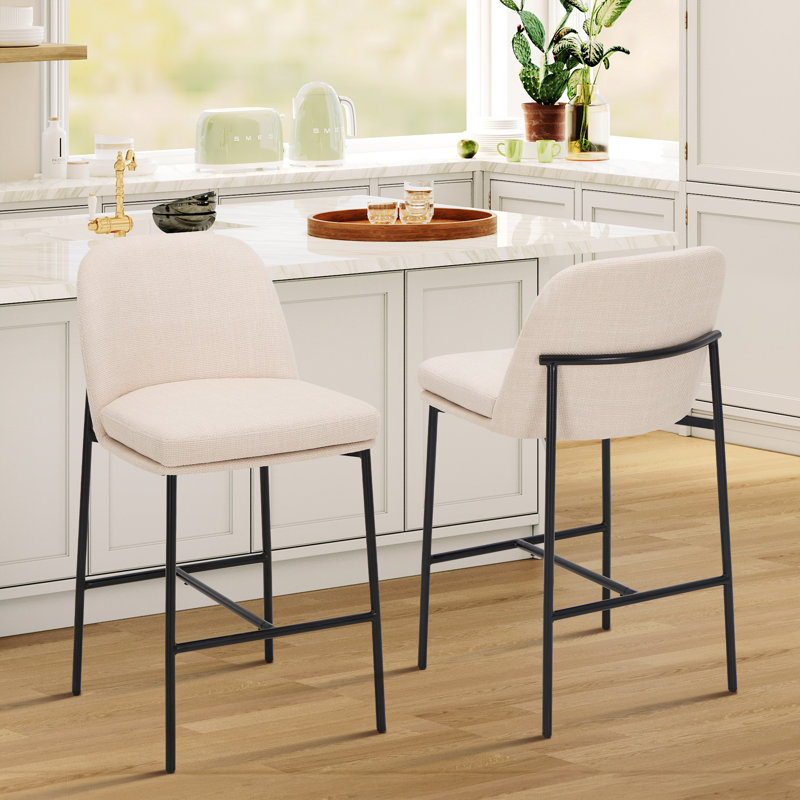 25.8" H Modern Minimalist Fabric Upholstered Counter Stools,   Kitchen Island Chairs with Backrest, Sturdy Metal Frame & Footrest